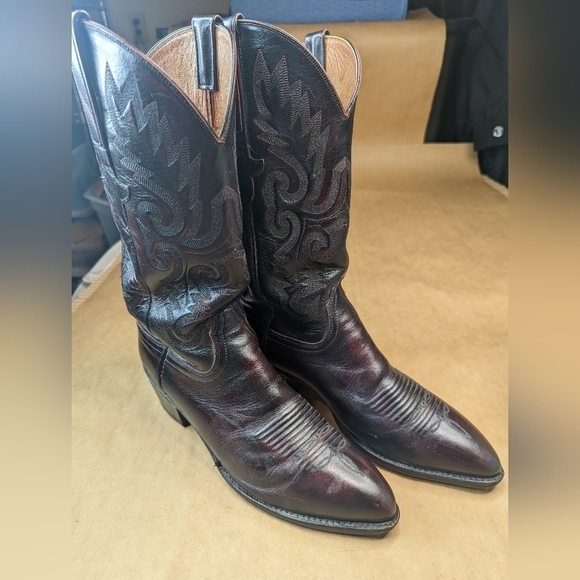Lucchese Boots men's size 8.5EE black cherry leather classic Western cowboy boot - Picture 3 of 13